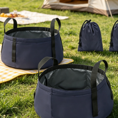 Collapsible Wash Basin Set—For Camping, Dishwashing, Foot Soaking, And Fishing