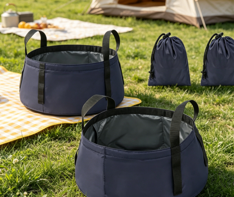 Collapsible Wash Basin Set—For Camping, Dishwashing, Foot Soaking, And Fishing