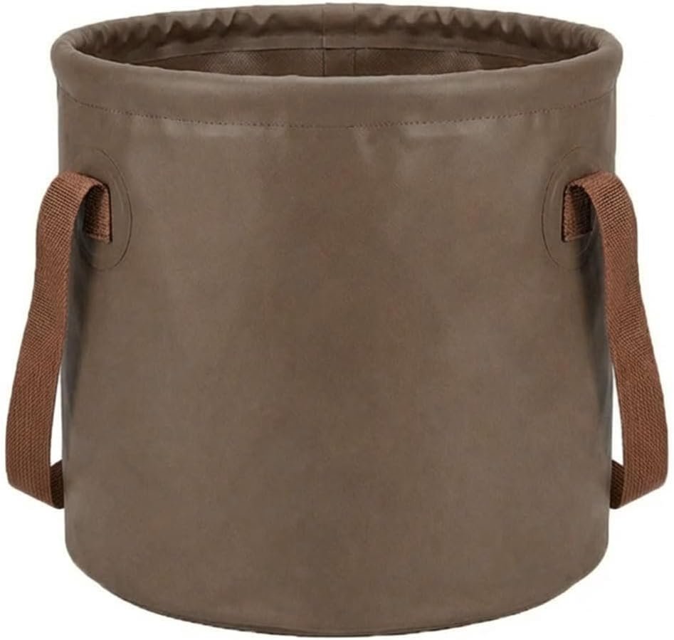10L 2.5 Gallon Car Collapsible Bucket with Handle, Folding Leakproof Water Storage Basin, Portable Foldable Water Container for Fishing, Camping, Car Cleaning, Beach, Garden (10L-Khaki)