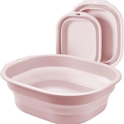 2 Pack Collapsible Wash Basin Set, Foldable Dish Tub, Small Medium Portable Sink for Kitchen, Camping, RV, Baby Bottles, Laundry, Plastic Washbasin -Pink