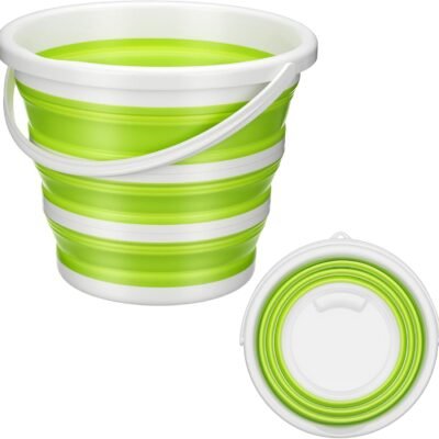 Collapsible Bucket with Handle, Space Saving Silicone Mop Bucket, Portable Foldable Cleaning Bucket for Home, Camping, Car Wash, Laundry, Kitchen & Outdoor Use (Green)