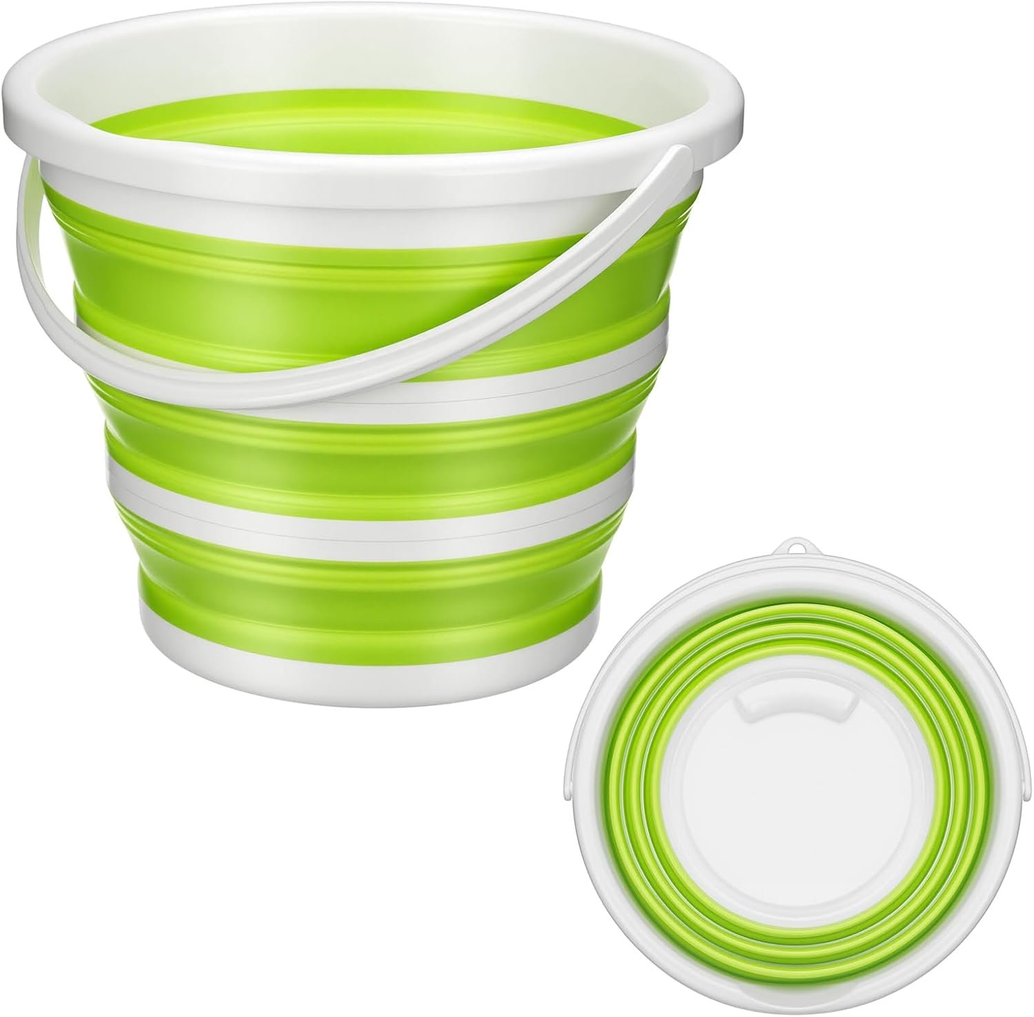 Collapsible Bucket with Handle, Space Saving Silicone Mop Bucket, Portable Foldable Cleaning Bucket for Home, Camping, Car Wash, Laundry, Kitchen & Outdoor Use (Green)