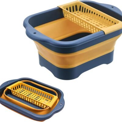 2.91 Gallon Collapsible Dish Basin with Drain Plug, Space Saving Outdoor Multiuse Foldable Sink Tub, Dishpan, 11L Portable Wash Basin for Vegetable Washing, Station Camping, RV (Yellow)
