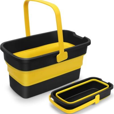 Collapsible Mop Bucket for Cleaning with Handle, Silicone Square Wash Bucket for Windows Cleaning Car Washing,Cleaning Supplies Organizer Plastic Water Bucket for Storage Household use, 3-Gallon