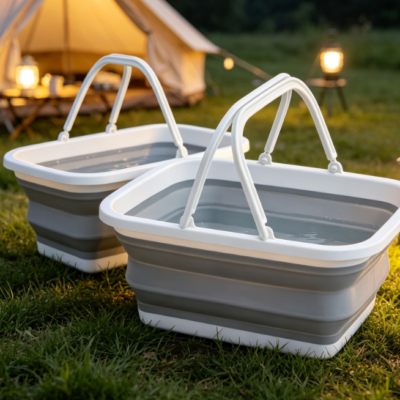 Collapsible Wash Basin With Towel—For Camping, Dishwashing, Hiking, And Home Use