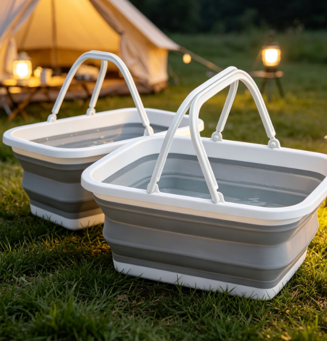 Collapsible Wash Basin With Towel—For Camping, Dishwashing, Hiking, And Home Use