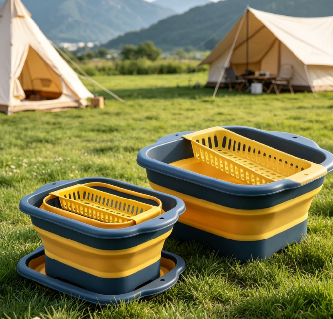 Collapsible Basin With Drain Plug—For Washing Produce And Dishes While Camping Or In An Rv