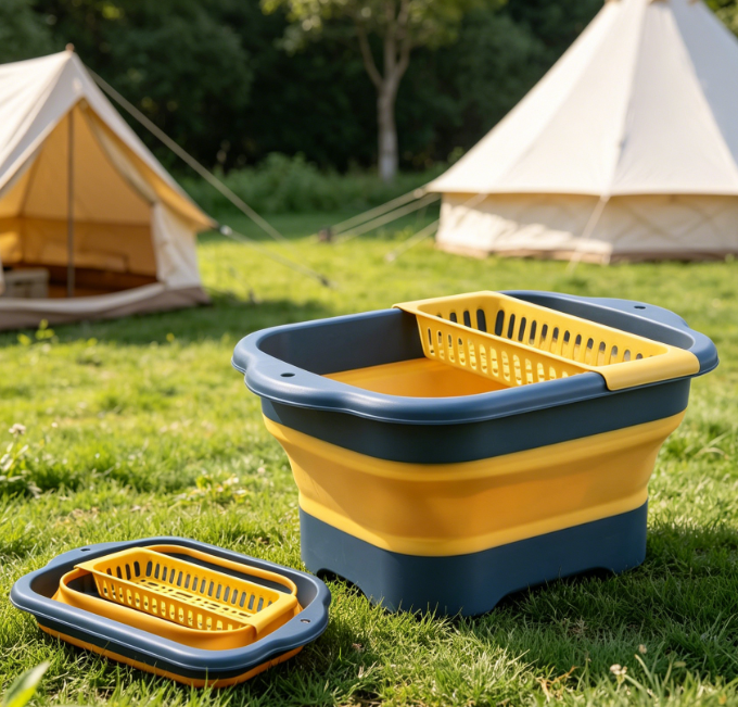 Collapsible Basin With Drain Plug—For Washing Produce And Dishes While Camping Or In An Rv